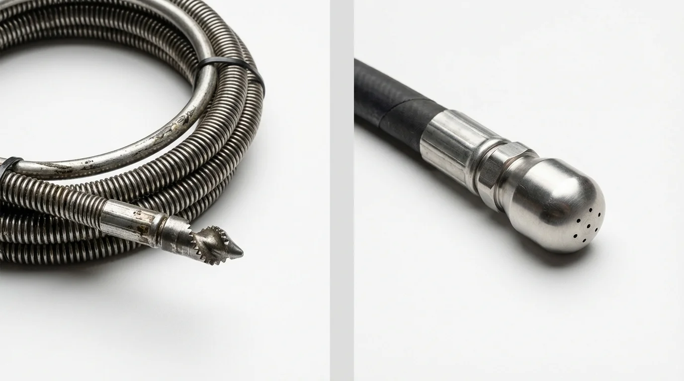 Drain snake cable and hydro jetting nozzle used for drain cleaning in Taylors, SC