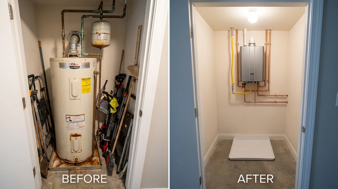 Tank water heater versus wall-mounted tankless unit comparison for Taylors, SC homeowners