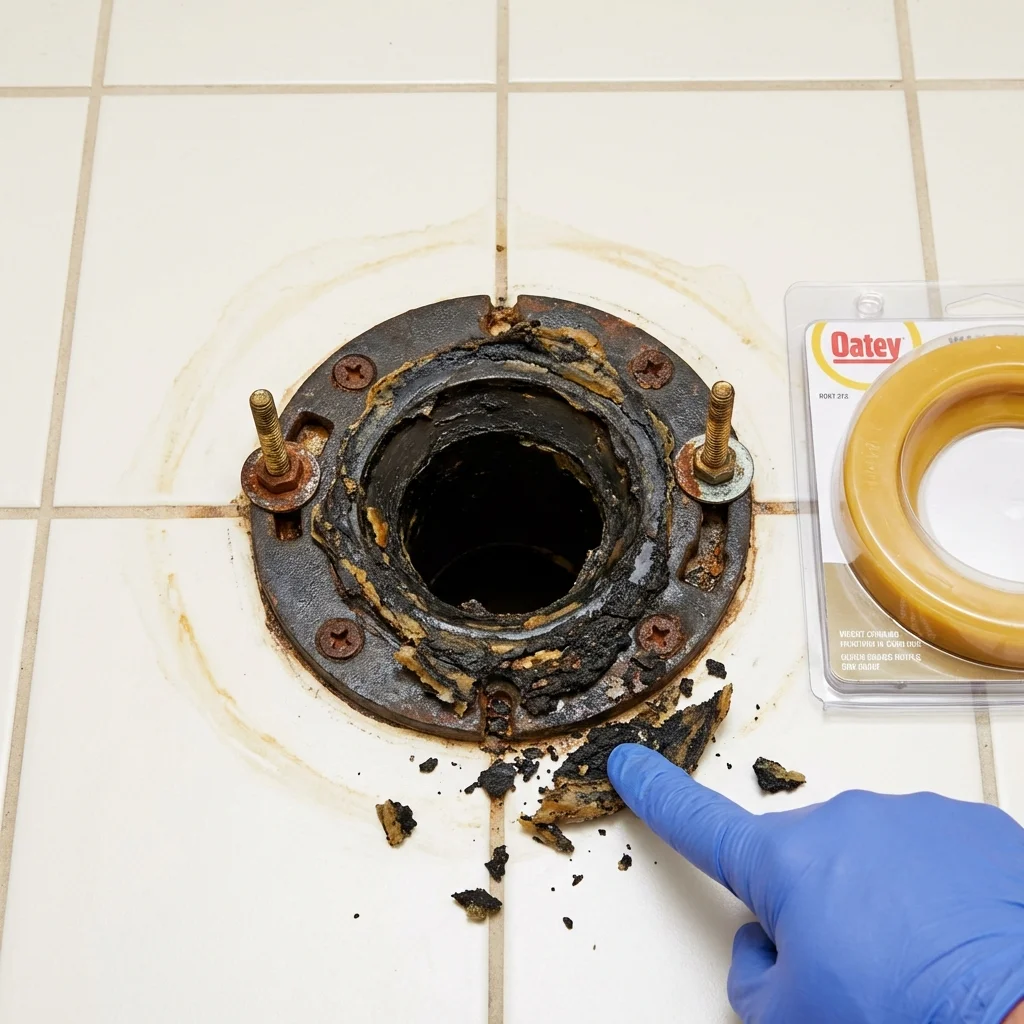Failed wax ring showing water seepage at the base of a toilet in a Taylors, SC home