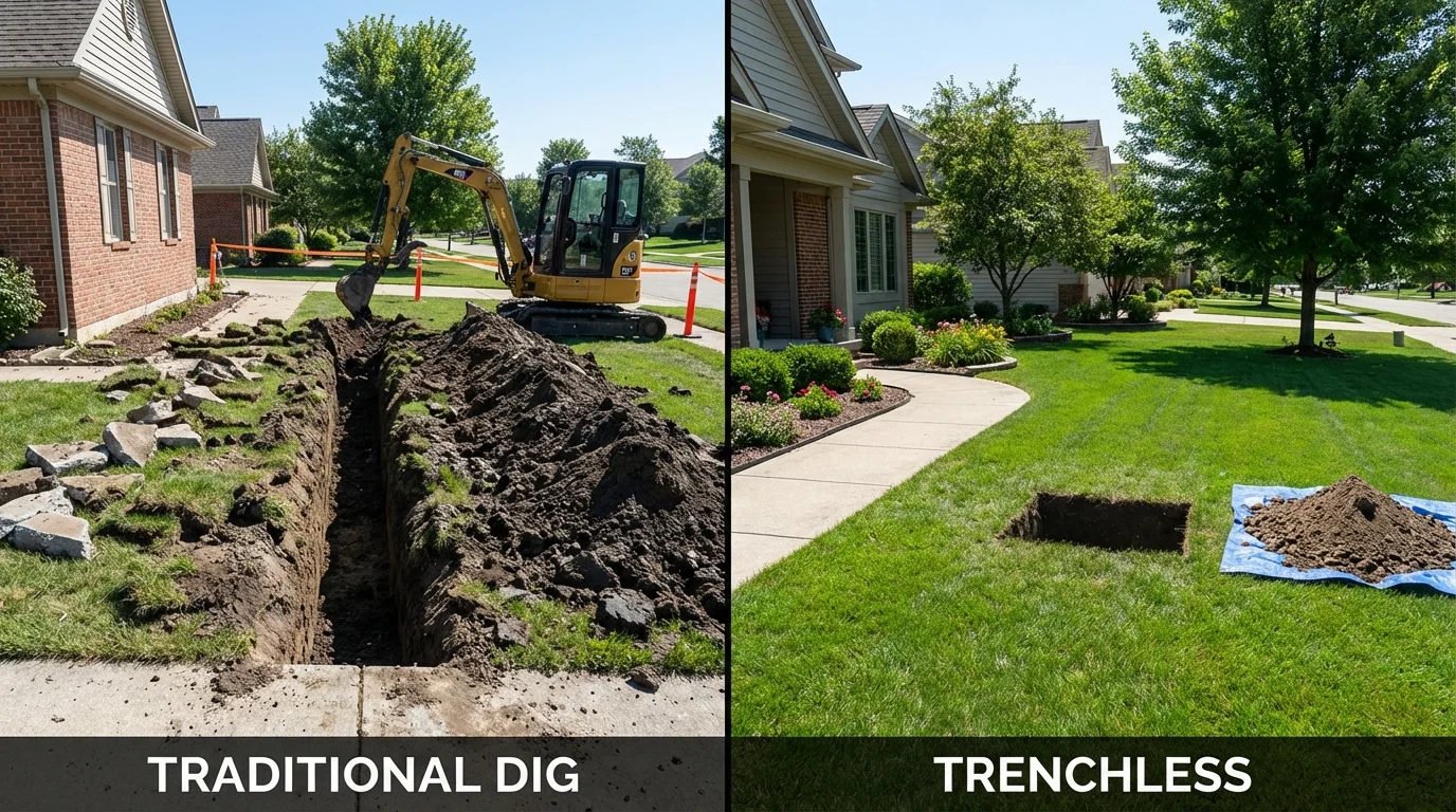 Trenchless sewer repair with minimal yard damage versus traditional excavation in Taylors, SC